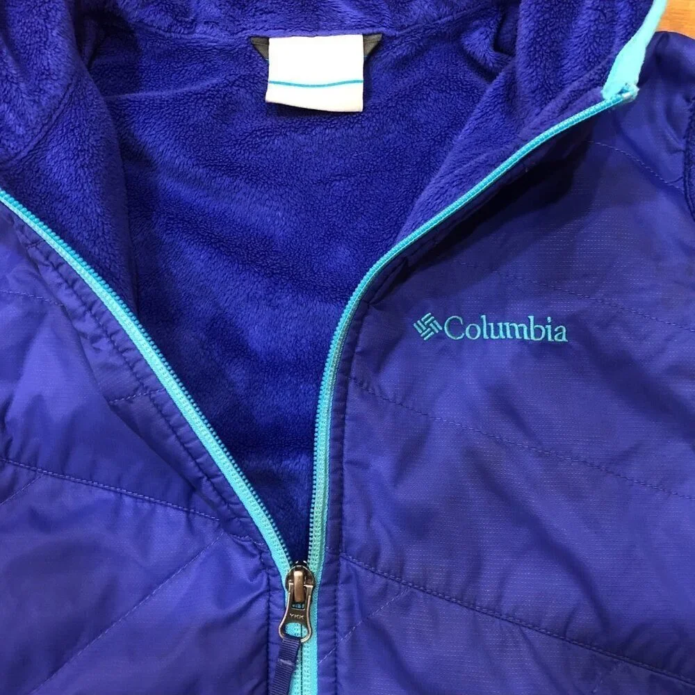 Columbia Sportswear Full Zip Blue Fleece Hooded Jacket Size Junior L (14-16)